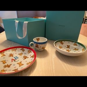 Tiffany & Co ABC Bear Baby China Dish Set with Box